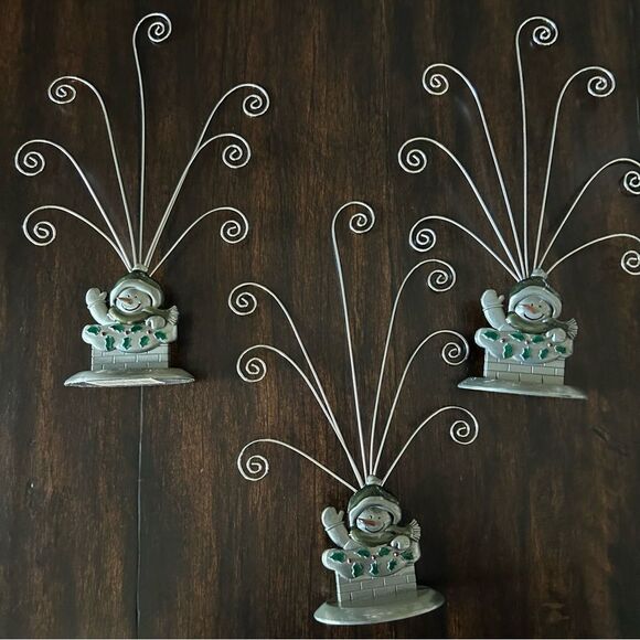 Set of 3 Pewter Metal Christmas Snowman Card Picture Holder - Picture 7 of 9